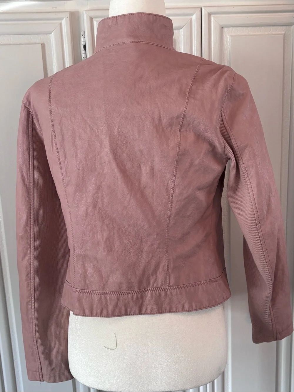 Anthropologie Dusty Rose Asymmetrical Zip Faux Leather Jacket sz S